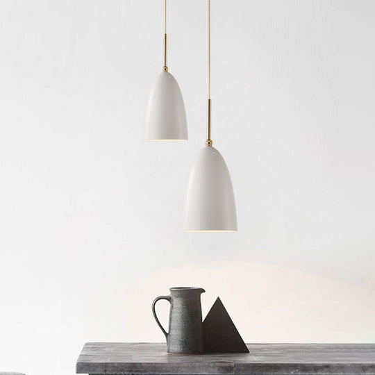 Modern White Drop Pendant Light With Bullet Iron Shade For Bedroom