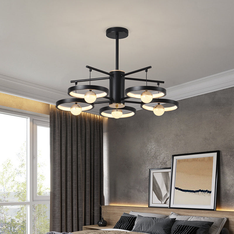Modern Semi Mount Black Finish Led Ceiling Lamp 5/6 Heads With Acrylic Shade 25.5’/29.5’ Wide /