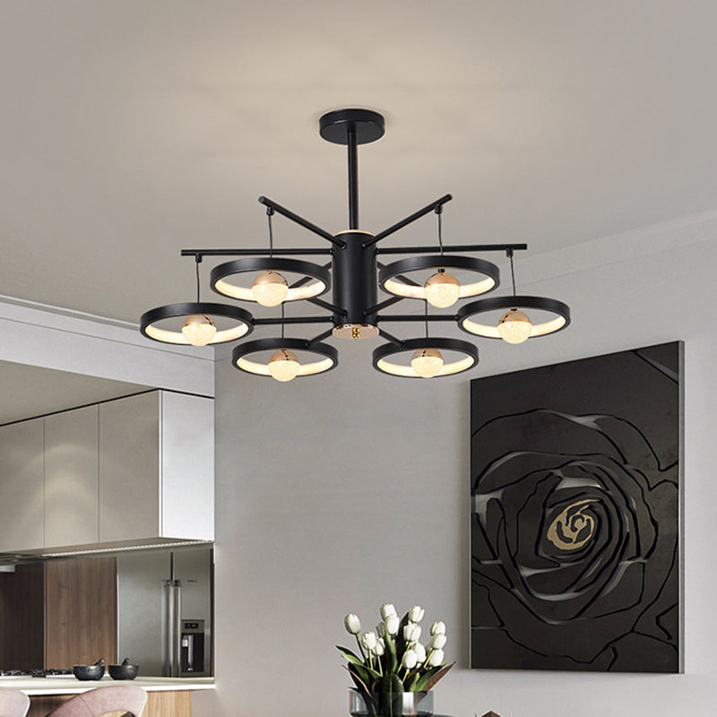 Modern Semi Mount Black Finish Led Ceiling Lamp 5/6 Heads With Acrylic Shade 25.5’/29.5’ Wide