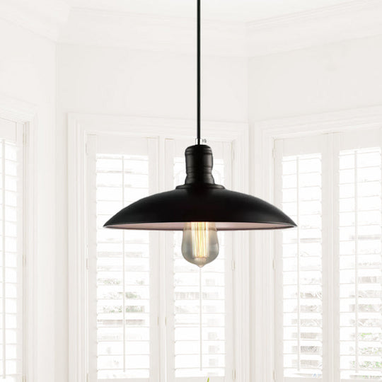 Loft Style Metal Saucer Pendant Light With Cord In Black/White For Dining Table