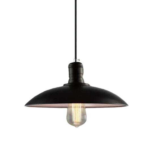 Loft Style Metal Saucer Pendant Light With Cord In Black/White For Dining Table