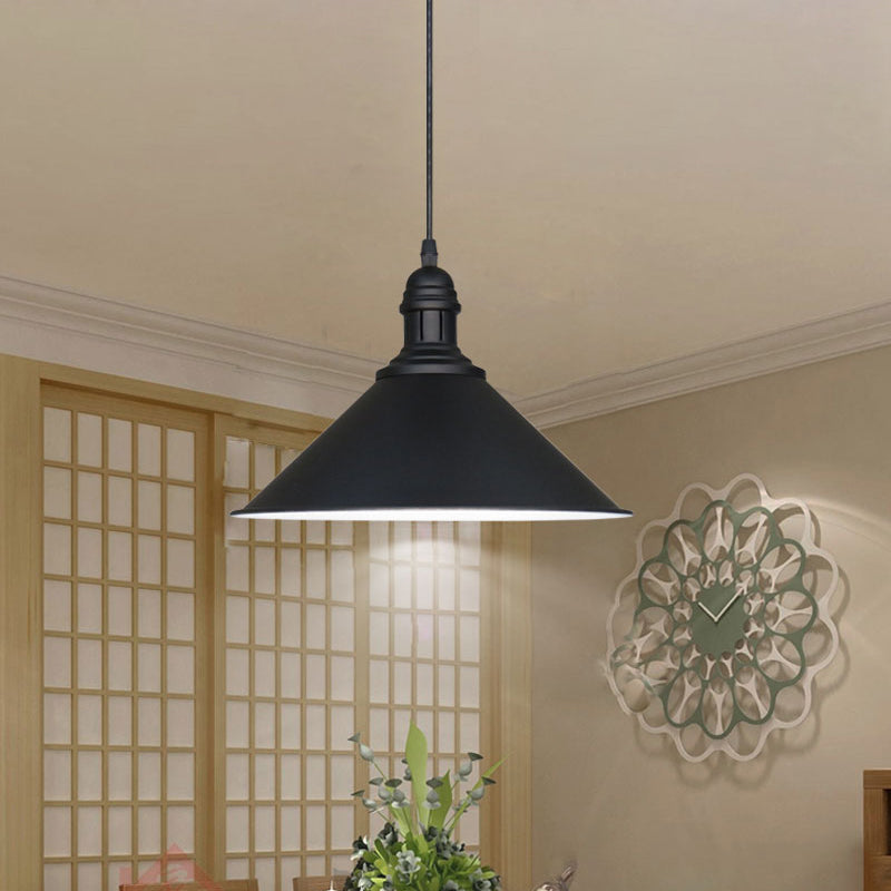 Farmhouse Style Metal Ceiling Pendant Black/White Finish Indoor Hanging Light Fixture