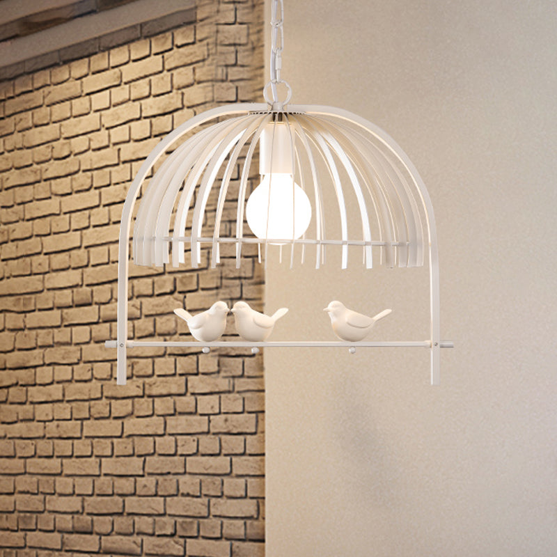 Metal Dome Shade Ceiling Pendant Light With Bird Cage Design - Lodge Style 1-Bulb Indoor Hanging