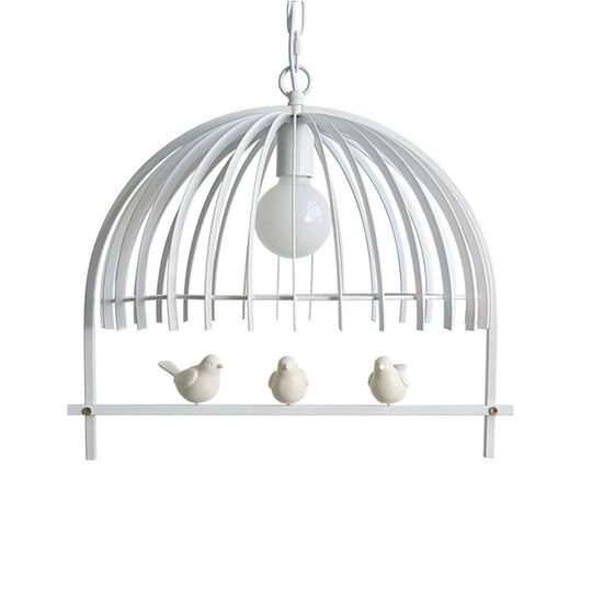 Metal Dome Shade Ceiling Pendant Light With Bird Cage Design - Lodge Style 1-Bulb Indoor Hanging