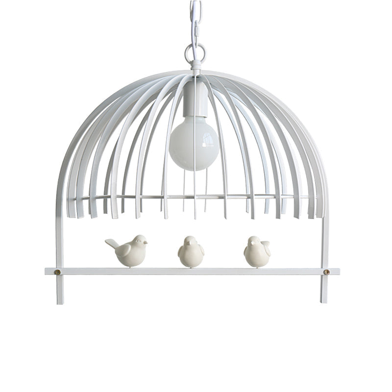 Lodge Style Metal Dome Pendant Light W/ Bird Cage Design - 1 Bulb Hanging Lamp Black/White