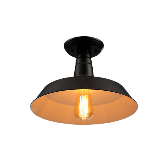 Black/Red Industrial Style Semi Flush Ceiling Light Fixture For Corridor - Metallic Barn Shade