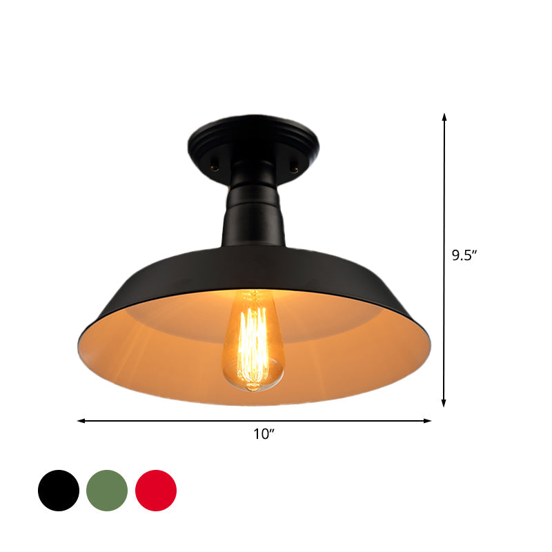 Black/Red Industrial Style Semi Flush Ceiling Light Fixture For Corridor - Metallic Barn Shade