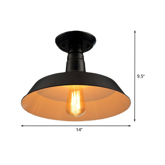 Black/Red Industrial Style Semi Flush Ceiling Light Fixture For Corridor - Metallic Barn Shade