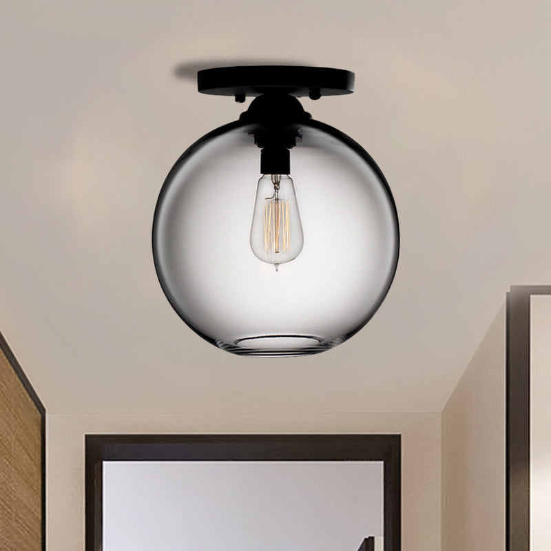 Industrial Style Semi-Flush Ceiling Light With Globe Shade In Red/Brown/Blue Glass For Dining Room