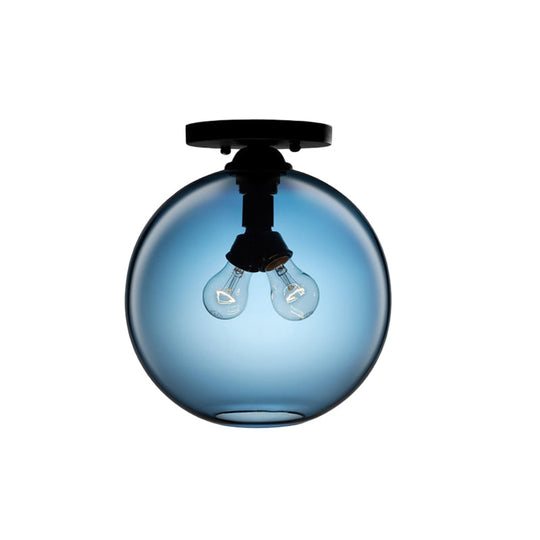 Industrial Style Semi-Flush Ceiling Light With Globe Shade In Red/Brown/Blue Glass For Dining Room