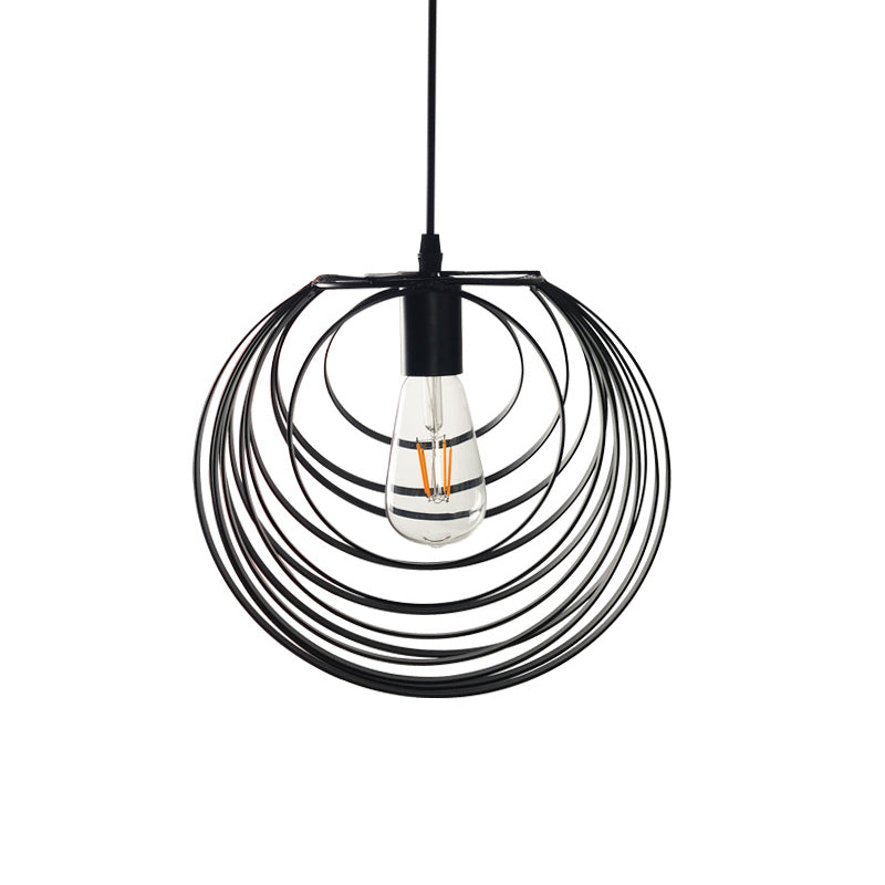 Wire Frame Industrial Pendant Light - Minimalist Black Metal Hanging Lamp For Living Room