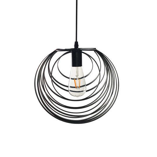Wire Frame Industrial Pendant Light - Minimalist Black Metal Hanging Lamp For Living Room