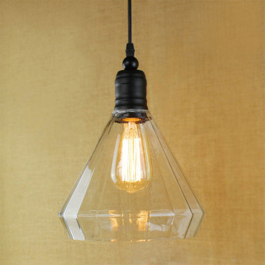 Modern Conical Pendant Light Fixture: Single Bulb Factory Black Finish Clear Glass Ideal For Foyers