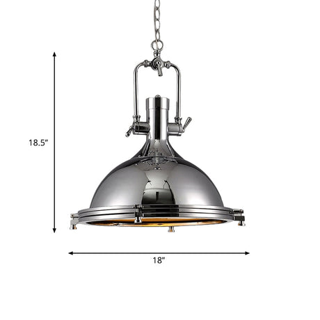 Industrial Nickel Finish Domed Pendant Light With Swivel Joint - Metallic 1-Bulb Kitchen Hanging
