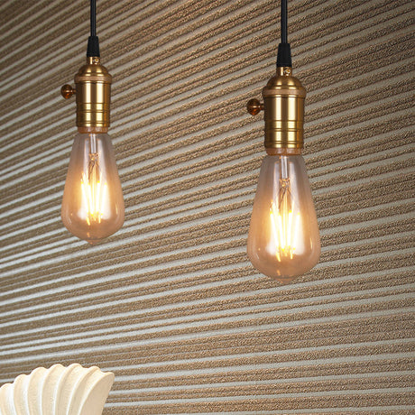 Vintage Industrial Brass Suspension Lamp With Bare Bulb For Restaurant