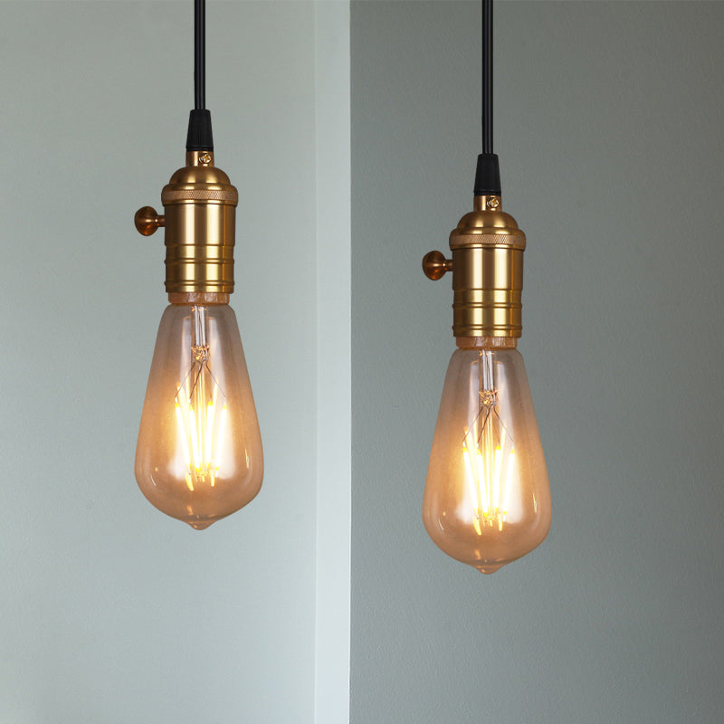 Vintage Industrial Brass Suspension Lamp With Bare Bulb For Restaurant