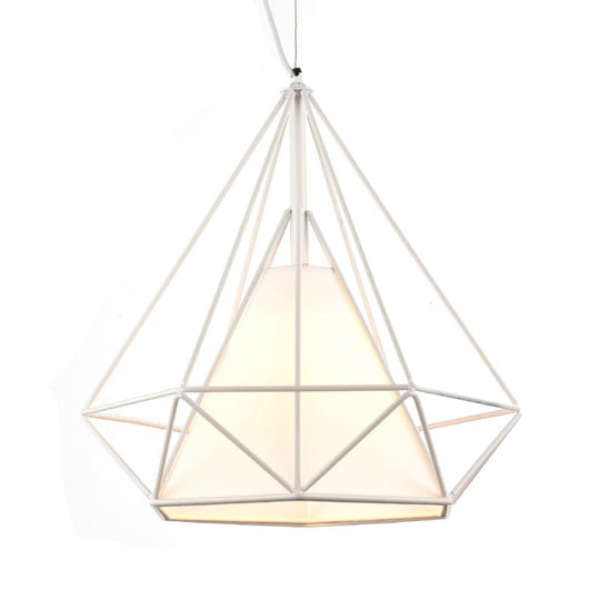 Wire Frame Pendant Light With Fabric Shade - Loft White Metal Ceiling Lighting For Coffee Shop
