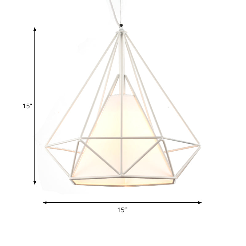 Wire Frame Pendant Light With Fabric Shade - Loft White Metal Ceiling Lighting For Coffee Shop