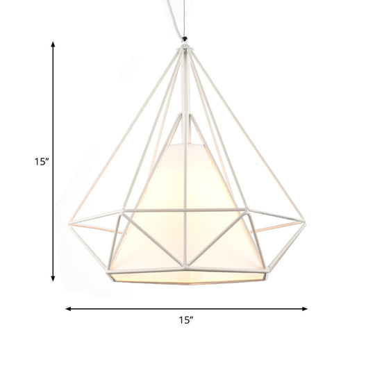 Wire Frame Pendant Light With Fabric Shade - Loft White Metal Ceiling Lighting For Coffee Shop