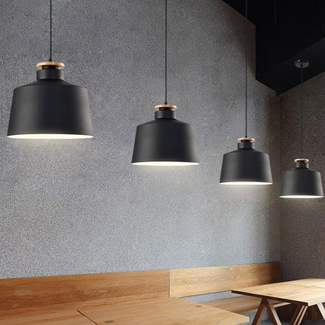 Modern Black/White Metal Pendant Light With Adjustable Cord - Barn/Cylinder/Tapered Design