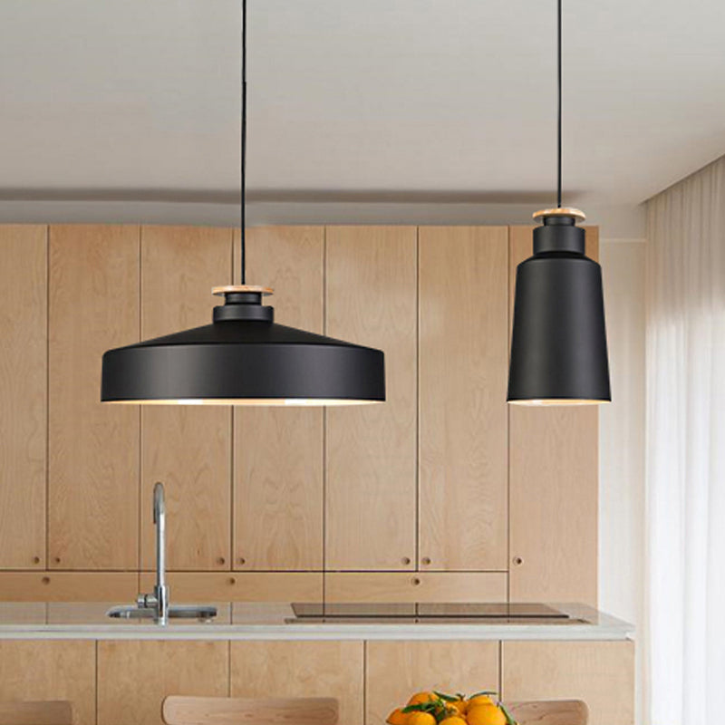 Modern Style Barn/Cylinder/Tapered Pendant Light In Black/White Finish - Adjustable Cord Hanging
