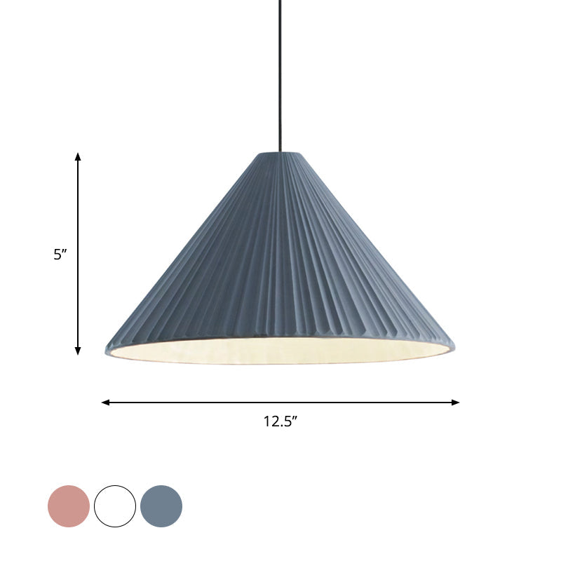 1-Head Nordic Style Pendant Light: 12.5/16.5 W Ribbed Design Blue/Pink/White Resin Bedroom Hanging