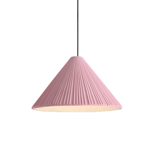 Modern Nordic Style Conic Pendant Light In Blue/Pink/White - Ribbed Design 12.5’/16.5’ Width