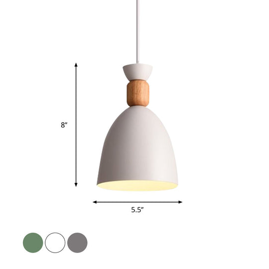 Macaron Style Dome Pendant Light - Adjustable Cord Grey/White/Green Ideal For Table Decor
