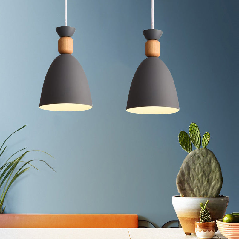 Macaron Style Dome Pendant Light - Adjustable Cord Grey/White/Green Ideal For Table Decor