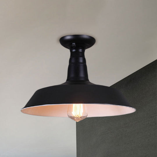 Industrial Barn Semi-Flush Mount Ceiling Light In Black - 10’/14’ Diameter 1 Bulb Metallic