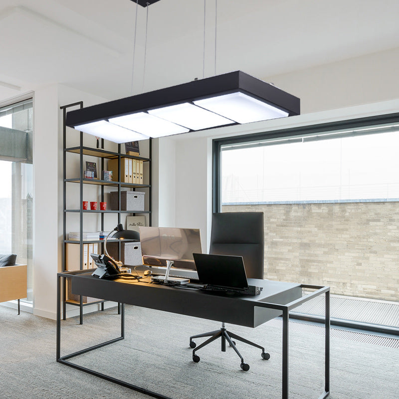 Modern Metal Rectangular Island Lamp With 3/4/5 Lights In Black/White - Office Hanging Light