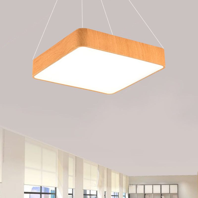 12/16/19.5 Wide Wooden Square Led Pendant Lamp Kit In White/Warm/Natural Light Modern Beige