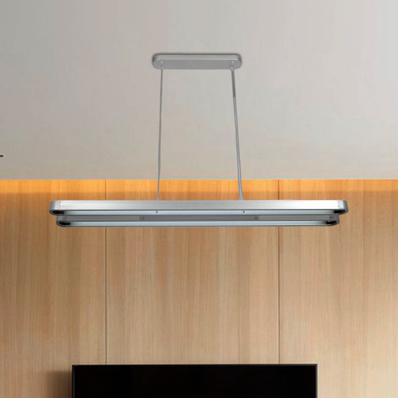 Modern Led Metal Pendant Lamp In Silver With Elongated Oval Shape - Choice Of White Warm Or Natural