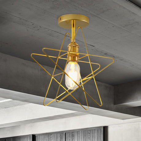 Vintage Industrial Star Cage Semi Flush Light: Black/Gold Metallic Mount For Corridor