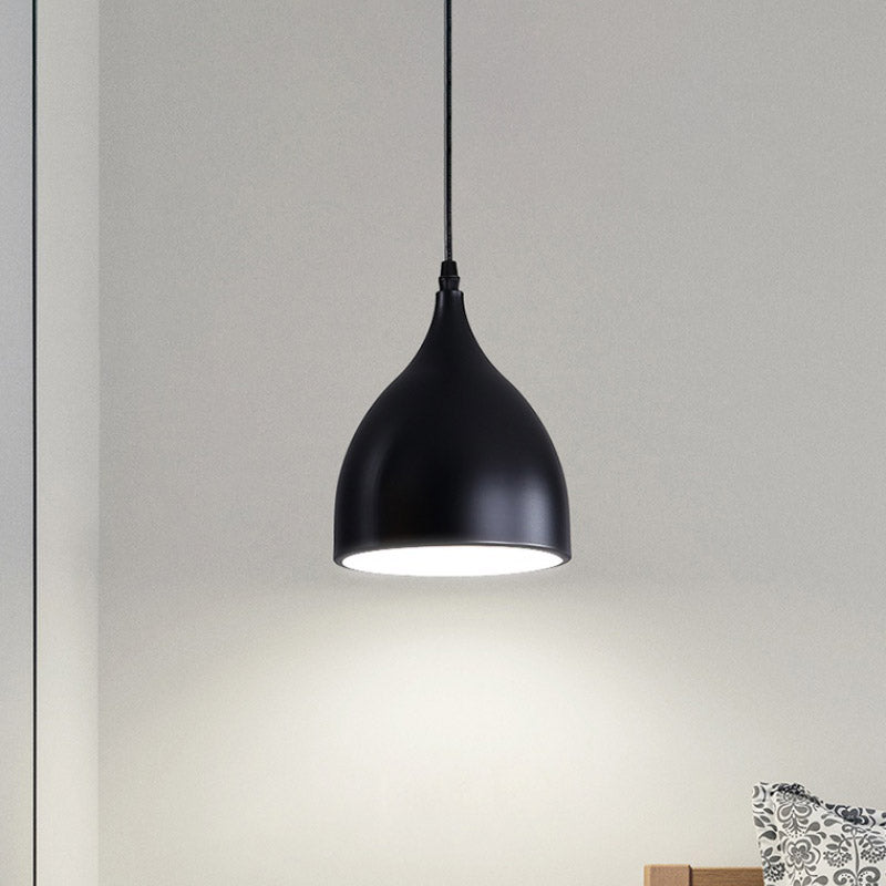 Modernist Style Black/White Hanging Lamp With Domed Metal Shade And 1 Bulb For Kitchen Pendant Light