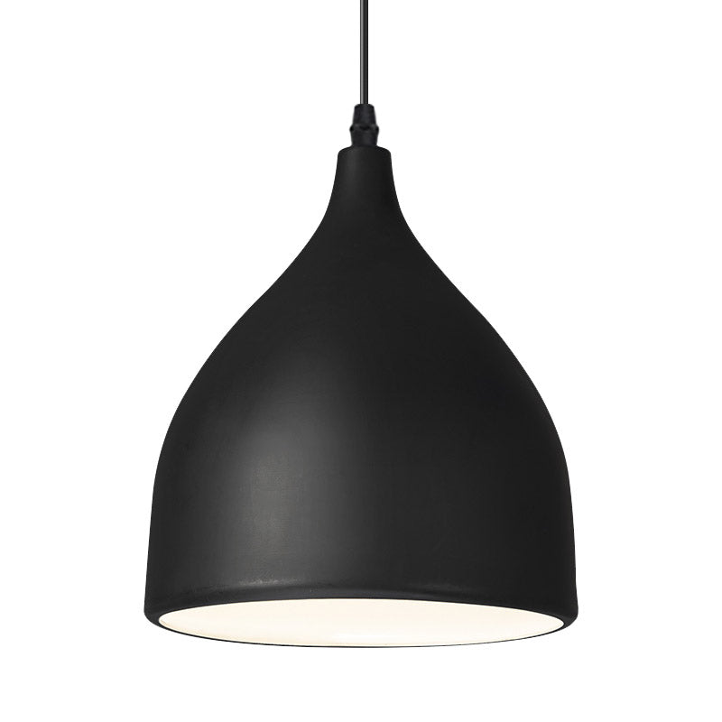 Modernist Metal Kitchen Pendant Light | Black/White Domed Hanging Lamp With 1 Bulb