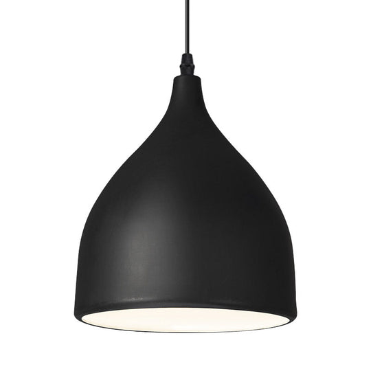 Modernist Metal Kitchen Pendant Light | Black/White Domed Hanging Lamp With 1 Bulb