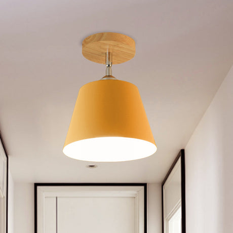 Modern Gray/Pink Metal And Wood Adjustable Ceiling Pendant Light