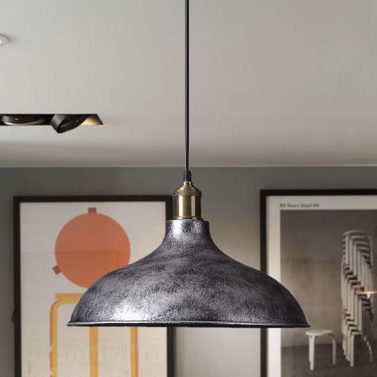 Vintage Style Pendant Lamp- Metal Bowl Ceiling Light Fixture In Black/White For Restaurants Aged
