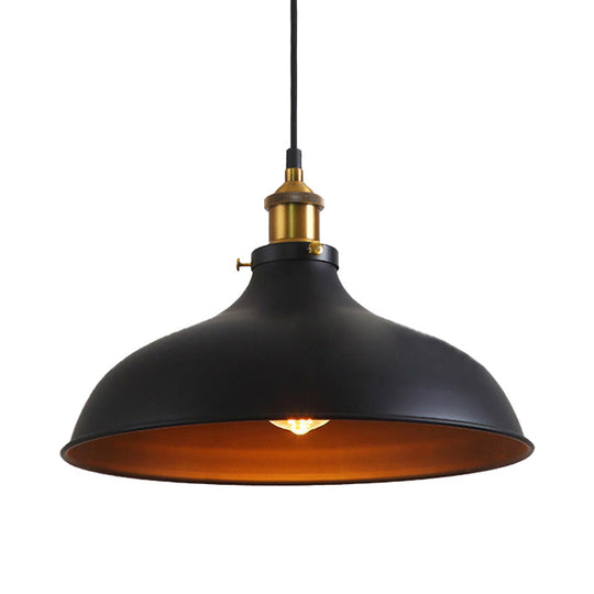 Vintage Style Pendant Lamp- Metal Bowl Ceiling Light Fixture In Black/White For Restaurants