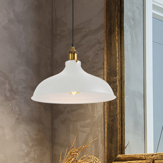 Vintage Style Pendant Lamp For Restaurant - Metal Bowl Ceiling Light In Black/White
