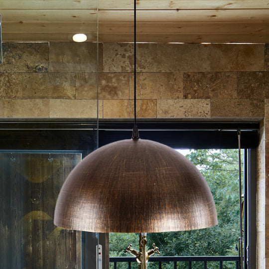 Vintage Style Metal Pendant Dome Shade In Bronze/Brown – Perfect For Dining Table Brown