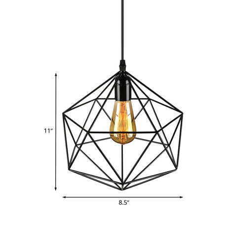 Industrial Geometric Metal Pendant Light - 1 Black/White 7/8.5/11 W For Living Room