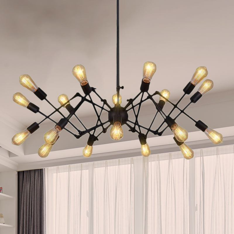 Vintage Style Black Spider Metal Hanging Ceiling Light - Adjustable Chandelier For Restaurants