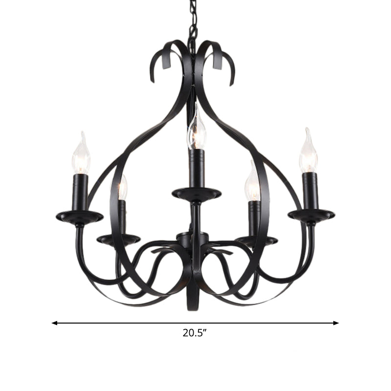 Industrial Iron Chandelier Lamp: Adjustable Flameless Candle Pendant Lighting 6 Bulbs Black Finish