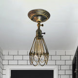 Rustic Farmhouse Semi-Flush Iron Cage Bedroom Ceiling Light In Rust/Aged Silver