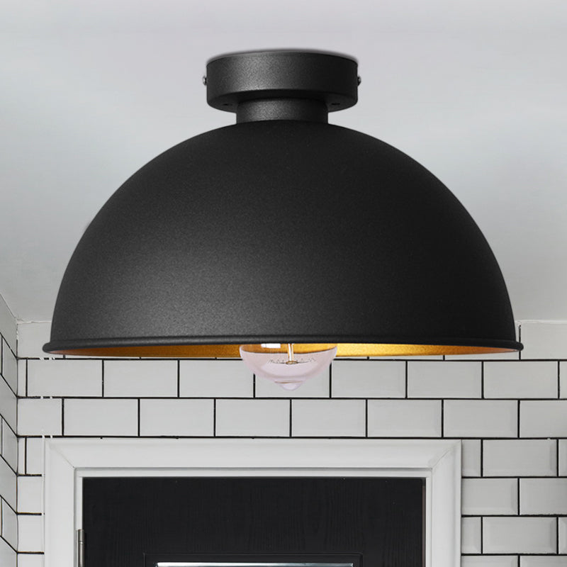 Black Metallic Dome Ceiling Flush Mount: Stylish 1 Light Bar Semi - Flush Fixture