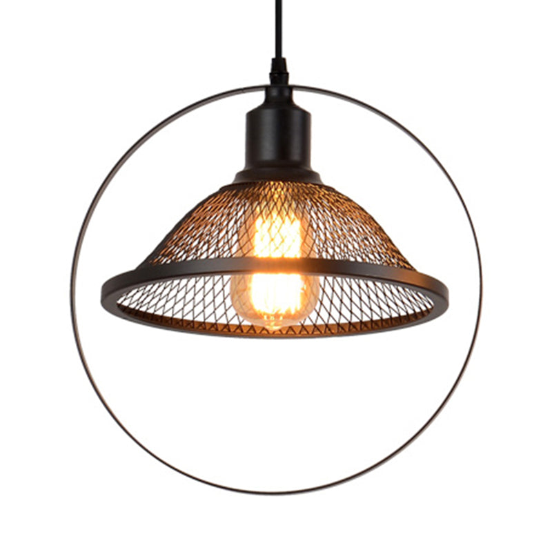 Industrial Metal Hanging Pendant Light In Black For Living Room - Single Bell/Dome Design