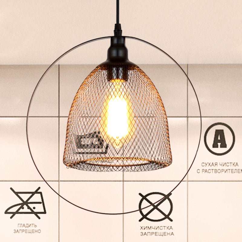 Industrial Metal Hanging Pendant Light In Black For Living Room - Single Bell/Dome Design / Dome
