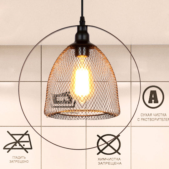 Industrial Metal Hanging Pendant Light In Black For Living Room - Single Bell/Dome Design / Dome